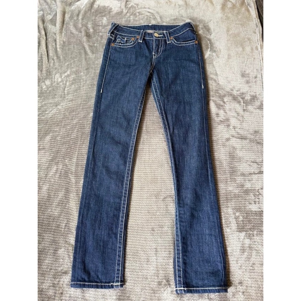 True Religion Skinny Jeans 26X29 Dark Wash White Contrast Stitch Body Rinse 14